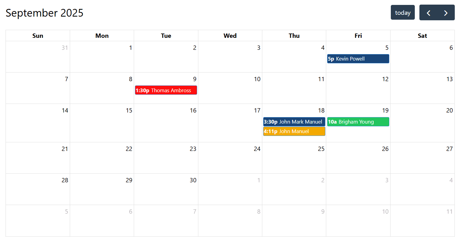 Appointments Calendar UI