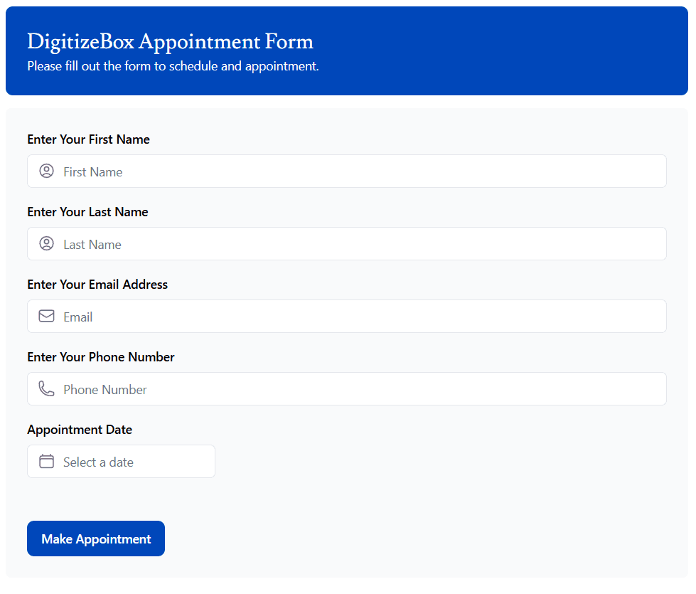 Scheduling appointment form UI